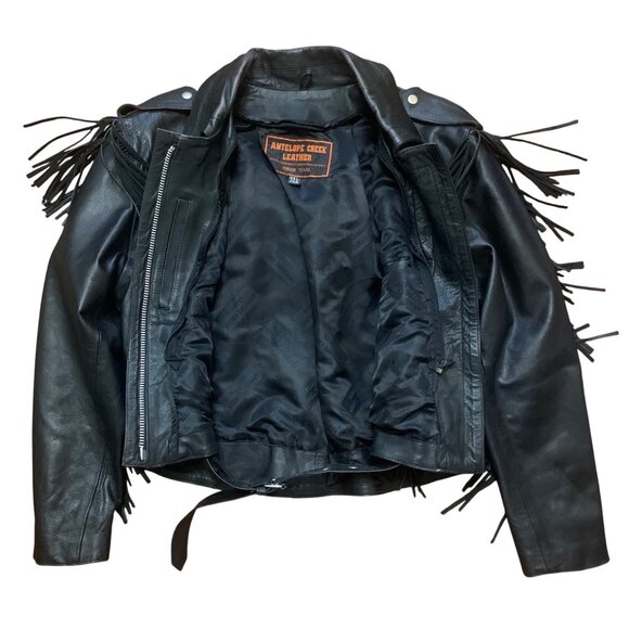 Antelope Creek Leather Fringe Jacket XL Black Western Moto Biker Southwest Grung - Picture 6 of 12